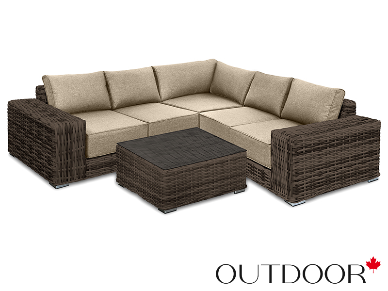 Комплект мебели из ротанга OUTDOOR Санторини (угловой диван, стол), широкое плетение, коричневый