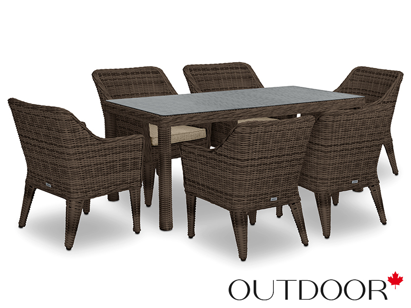 Комплект мебели из ротанга OUTDOOR Марокко (стол, 6 стульев), узкое плетение, коричневый