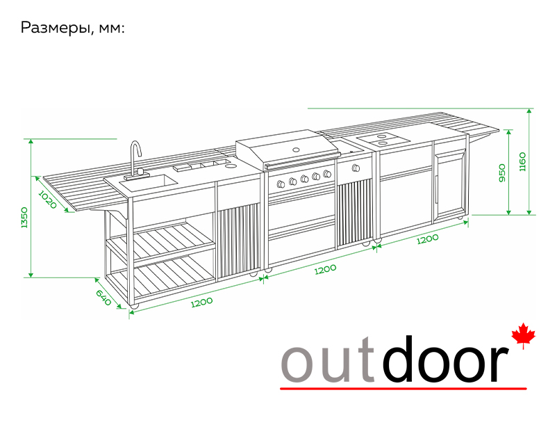 Модульная кухня-гриль OUTDOOR CHEFGRILL comfort plus, антрацит/отделка тик