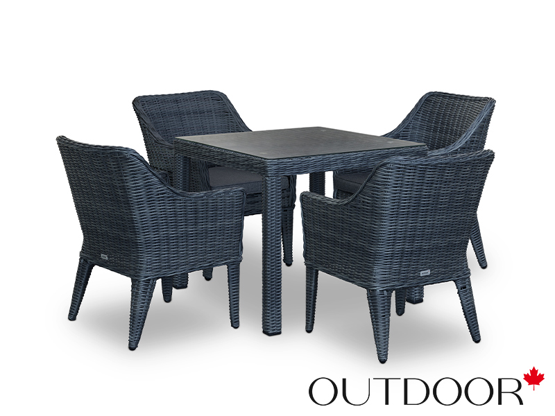 Комплект мебели из ротанга OUTDOOR Фиджи (стол, 4 стула), узкое плетение, графит