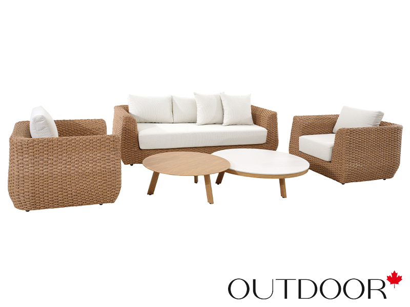Комплект мебели из ротанга OUTDOOR Мадрид (3-местный диван, 2 кресла, 2 стола), капучино