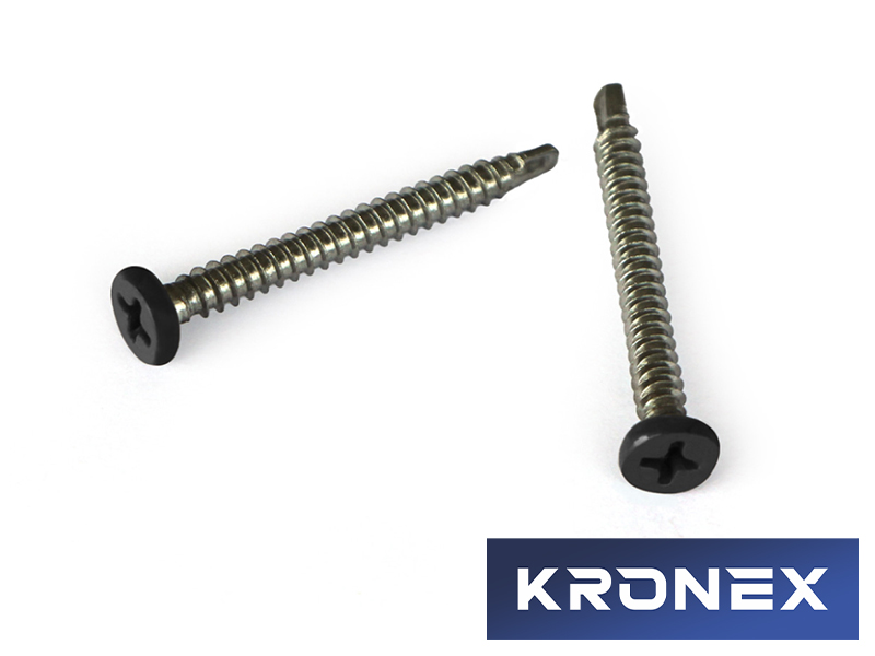 Саморез KRONEX с пресс-шайбой и сверлом по металлу 4,2х41 мм цвет черный (упак/100 шт)