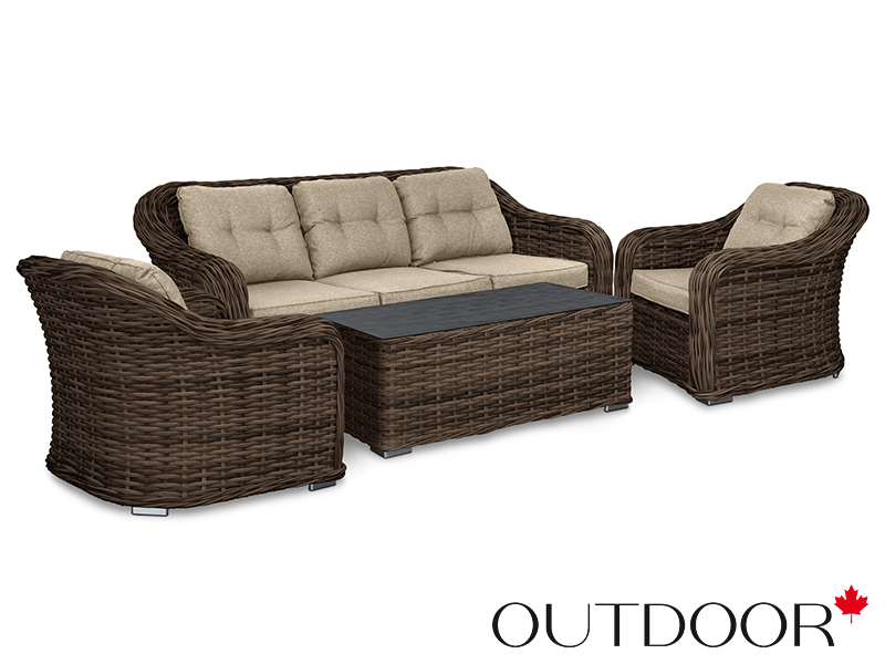 Комплект мебели из ротанга OUTDOOR Касабланка (3-местный диван, 2кресла, стол), ш/п, коричневый