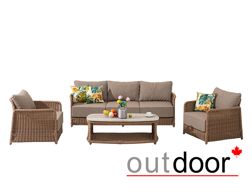 Комплект мебели из ротанга OUTDOOR Ницца (3-местный диван, 2 кресла, стол), песочный