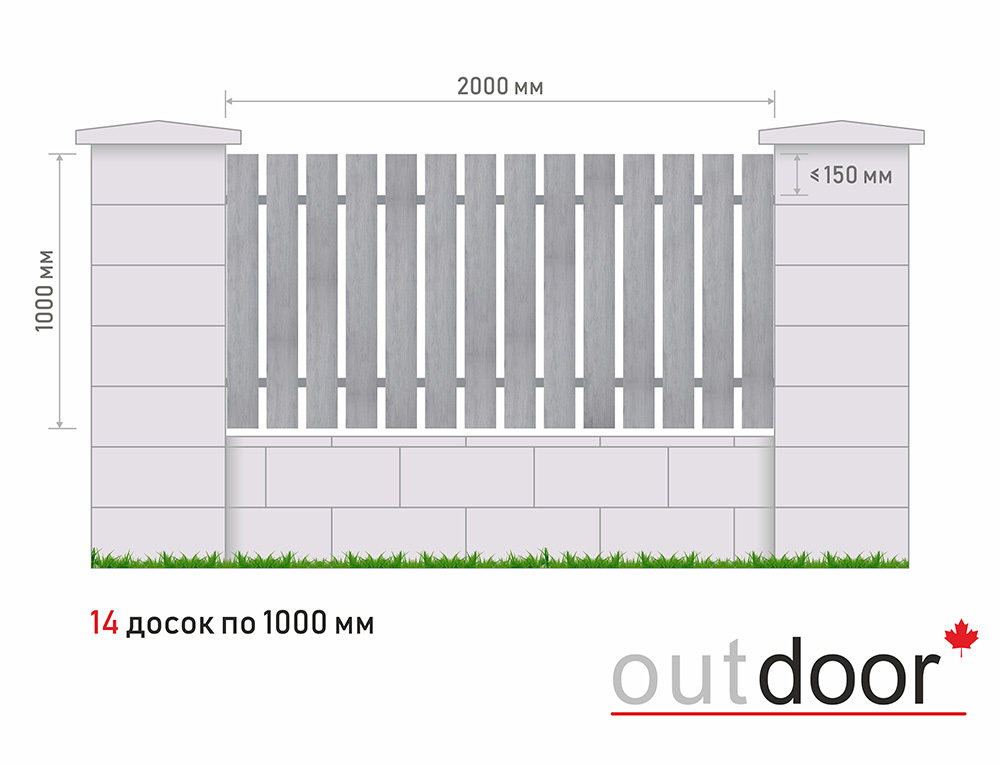 Забор из универсальной доски ДПК (тип 1) 3D STORM серый