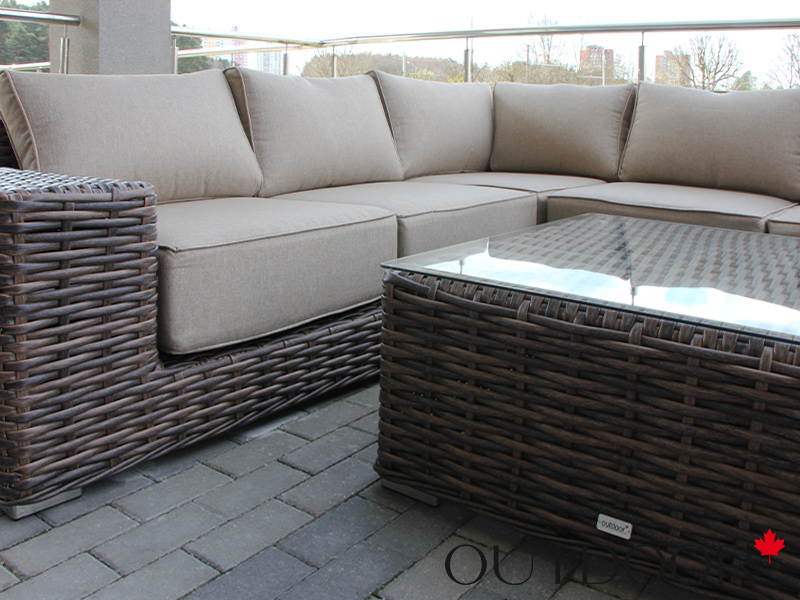 Комплект мебели из ротанга OUTDOOR Санторини (угловой диван, стол), широкое плетение, коричневый