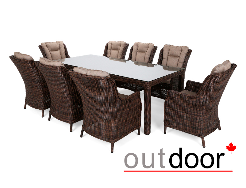 Комплект мебели из ротанга OUTDOOR Сицилия (стол, 8 стульев), коричневый