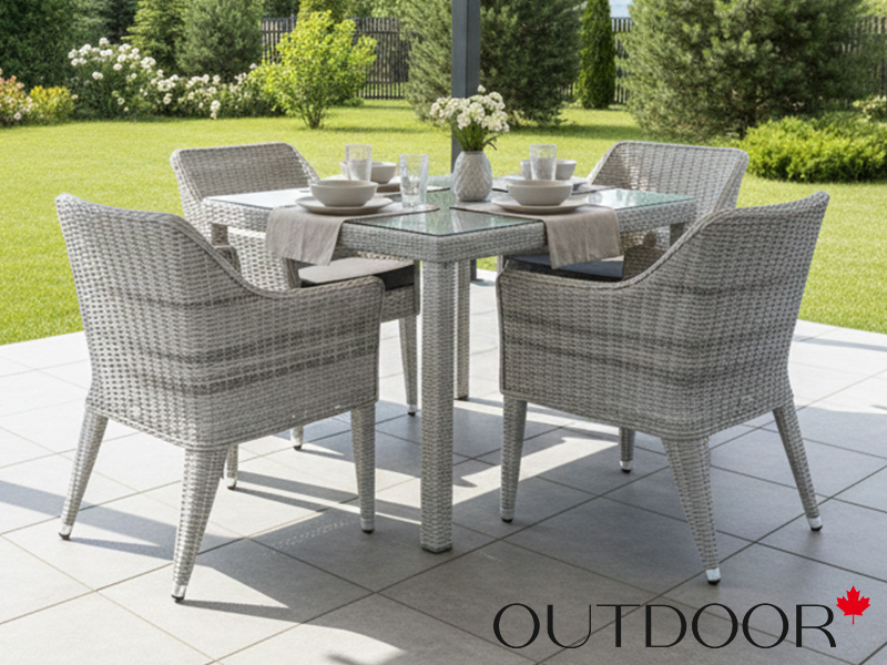 Комплект мебели из ротанга OUTDOOR Фиджи (стол, 4 стула), узкое плетение, светлый микс, уцен.