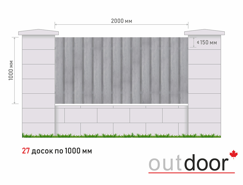 Забор из универсальной доски ДПК (тип 3) 3D STORM серый