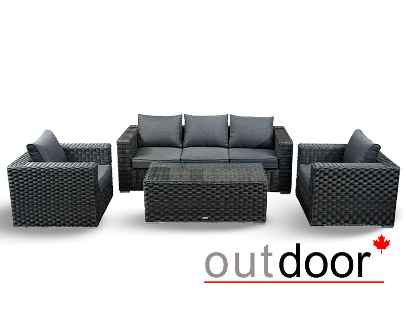 Комплект мебели из ротанга OUTDOOR Флорида (3-местный диван, 2 кресла, стол), узкое плетение, графит