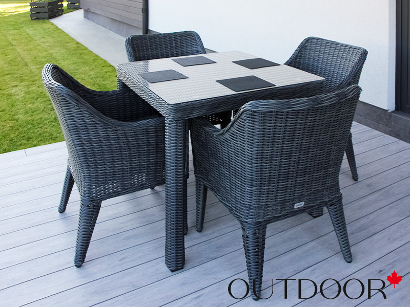 Комплект мебели из ротанга OUTDOOR Фиджи (стол, 4 стула), узкое плетение, графит