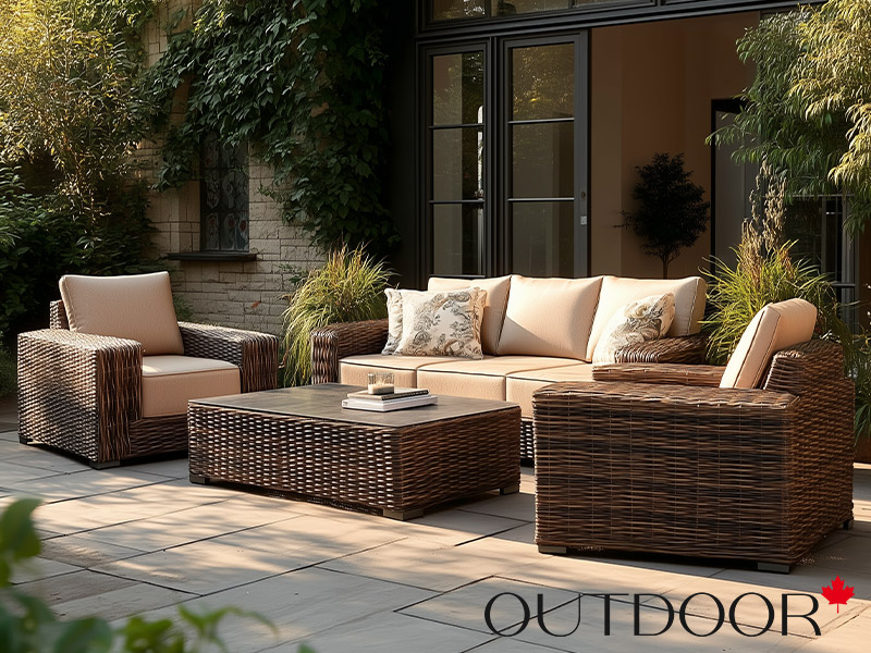 Комплект мебели из ротанга OUTDOOR Мадейра (3-местный диван, 2кресла, стол), ш/п, коричневый