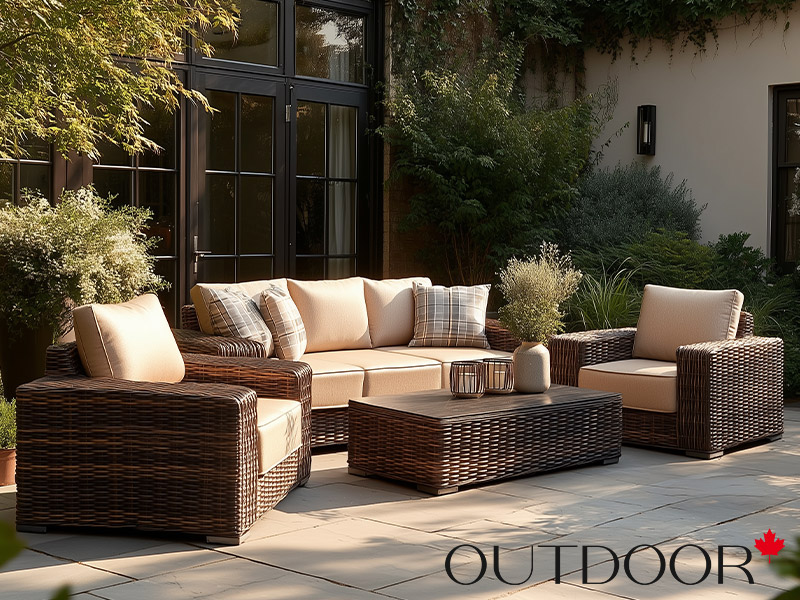 Комплект мебели из ротанга OUTDOOR Мадейра (3-местный диван, 2кресла, стол), ш/п, коричневый