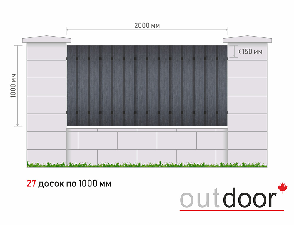 Забор из универсальной доски ДПК (тип 3) 3D STORM черный