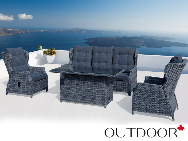 Комплект мебели из ротанга OUTDOOR Валенсия (3-местный диван, 2 кресла, стол), графит