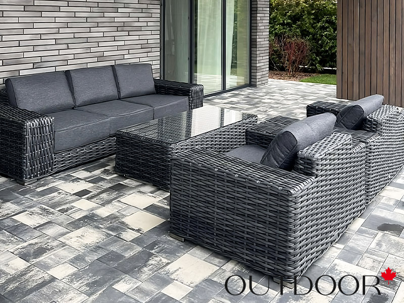 Комплект мебели из ротанга OUTDOOR Мадейра (3-местный диван, 2кресла, стол), ш/п, графит