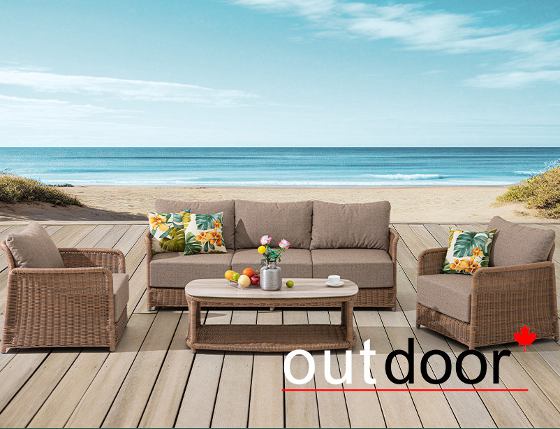 Комплект мебели из ротанга OUTDOOR Ницца (3-местный диван, 2 кресла, стол), песочный