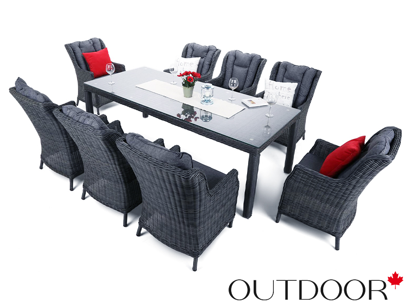 Комплект мебели из ротанга OUTDOOR Сицилия (стол, 8 стульев), графит