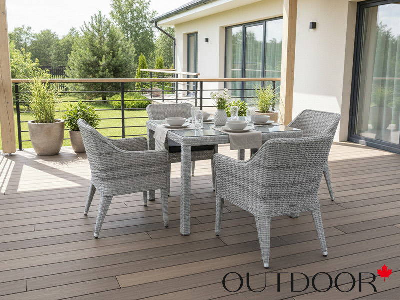 Комплект мебели из ротанга OUTDOOR Фиджи (стол, 4 стула), узкое плетение, светлый микс, уцен.