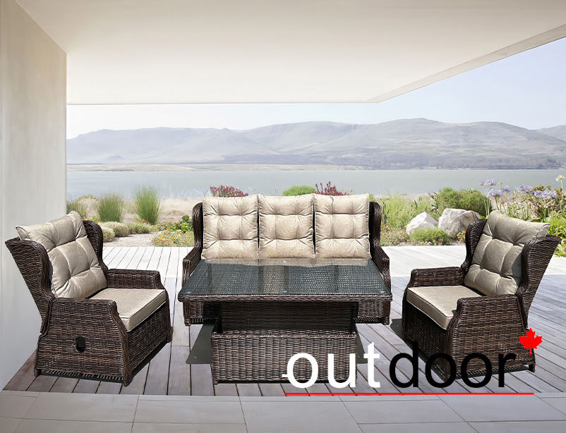 Комплект мебели из ротанга OUTDOOR Валенсия (3-местный диван, 2 кресла, стол), коричневый