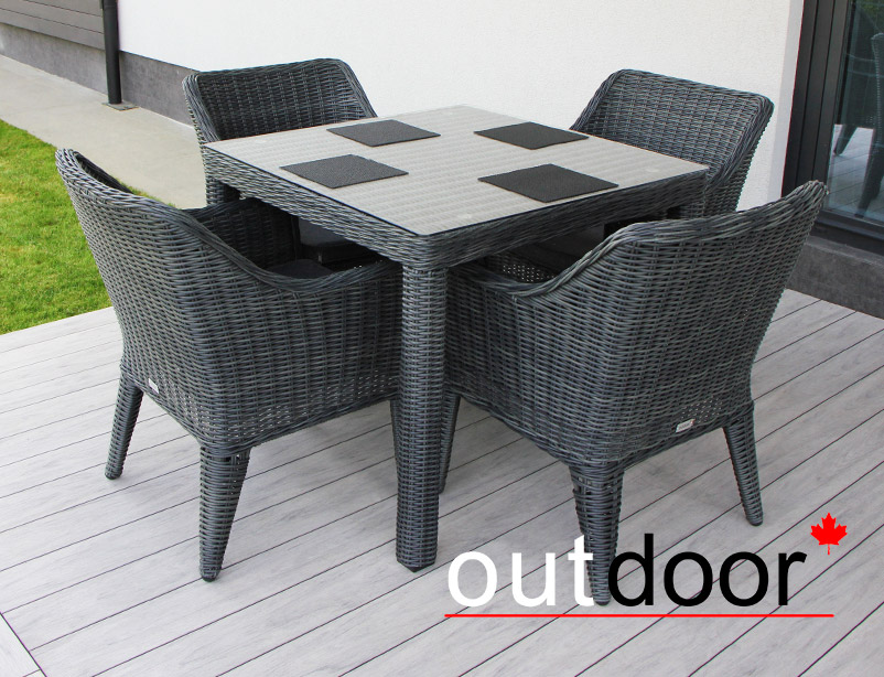 Комплект мебели из ротанга OUTDOOR Фиджи (стол, 4 стула), узкое плетение, графит