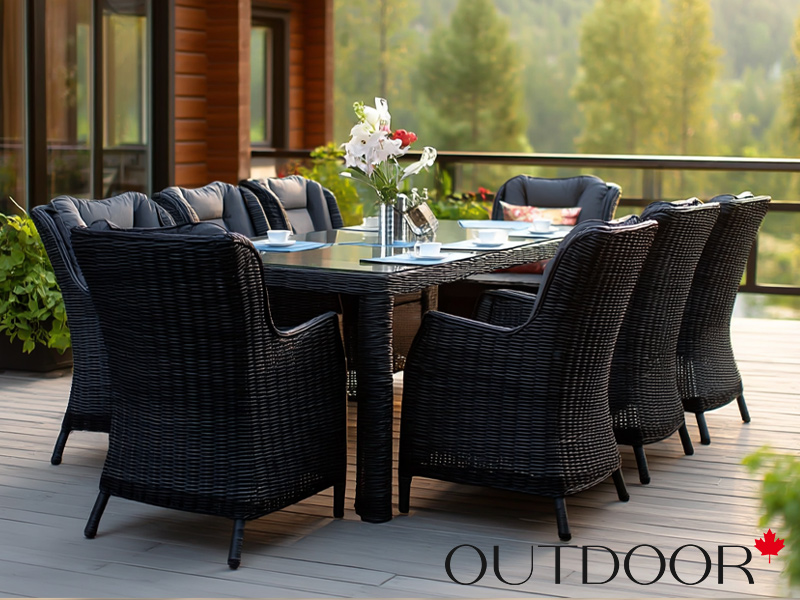 Комплект мебели из ротанга OUTDOOR Сицилия (стол, 8 стульев), графит