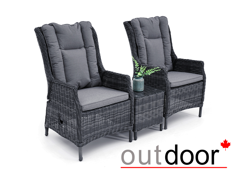 Комплект мебели кофейный из ротанга OUTDOOR Оксфорд (2 кресла, кофейный стол), графит