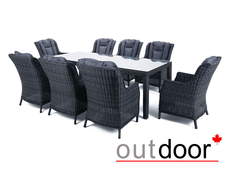 Комплект мебели из ротанга OUTDOOR Сицилия (стол, 8 стульев), графит
