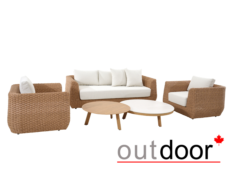 Комплект мебели из ротанга OUTDOOR Мадрид (3-местный диван, 2 кресла, 2 стола), капучино