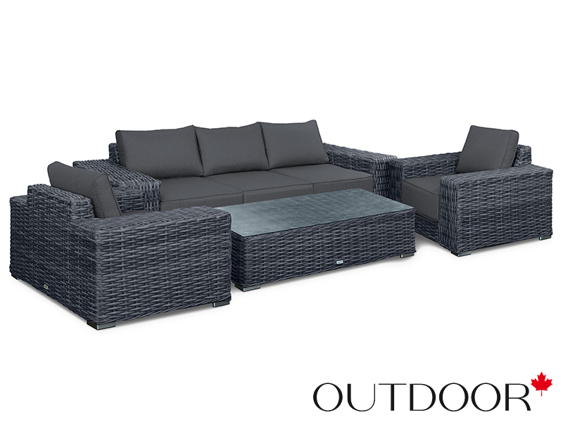 Комплект мебели из ротанга OUTDOOR Мадейра (3-местный диван, 2кресла, стол), ш/п, графит