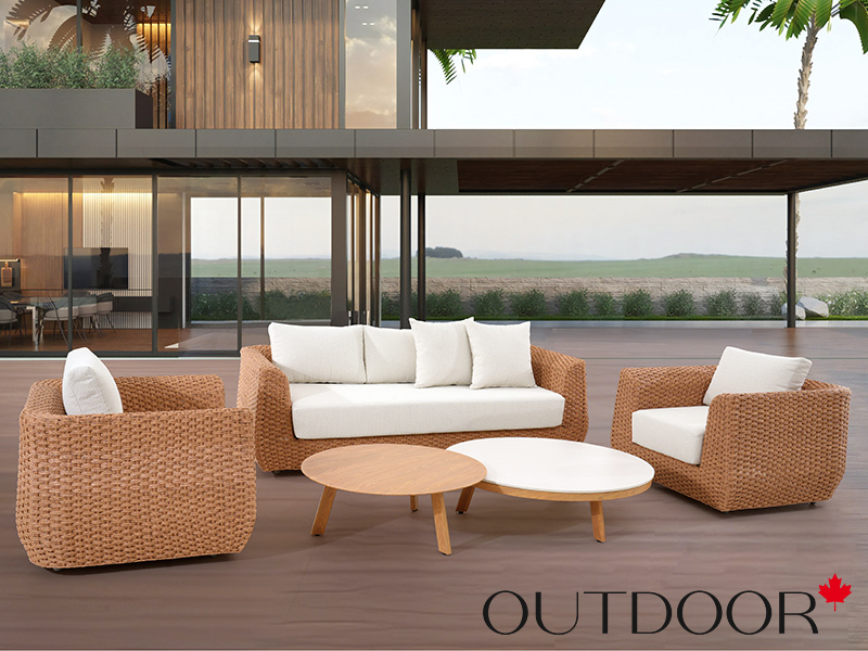 Комплект мебели из ротанга OUTDOOR Мадрид (3-местный диван, 2 кресла, 2 стола), капучино