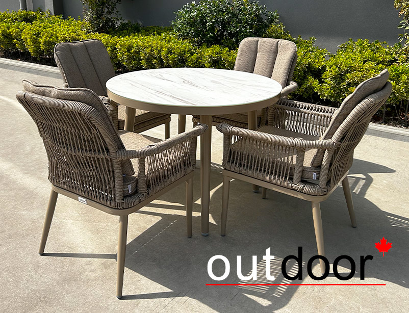 Комплект мебели из ротанга OUTDOOR Прованс (стол, 4 стула), узкое плетение, капучино