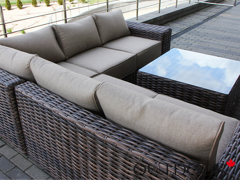 Комплект мебели из ротанга OUTDOOR Санторини (угловой диван, стол), широкое плетение, коричневый