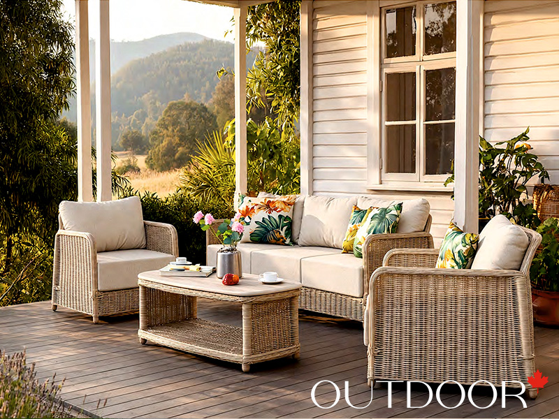 Комплект мебели из ротанга OUTDOOR Ницца (3-местный диван, 2 кресла, стол), песочный