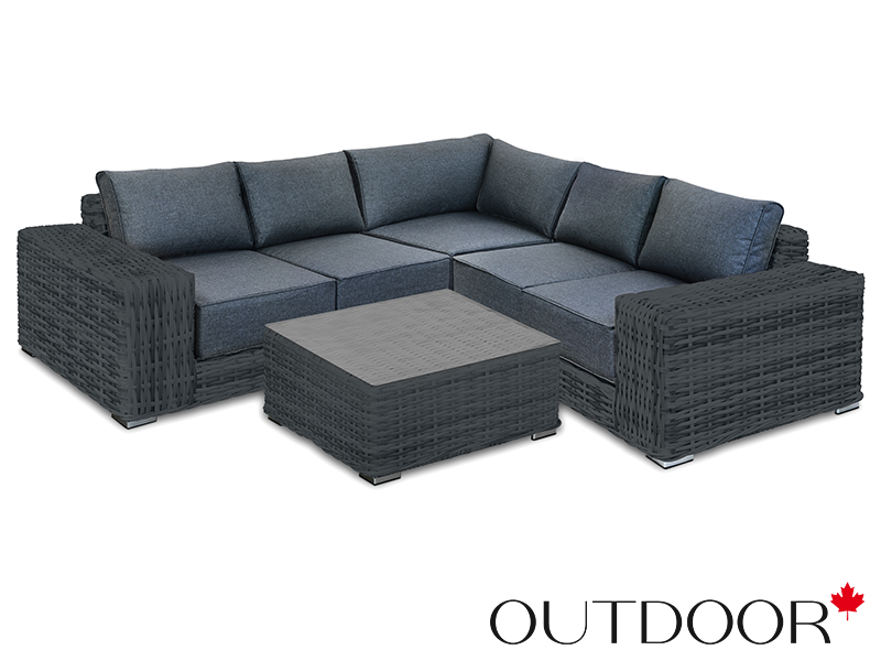 Комплект мебели из ротанга OUTDOOR Санторини (угловой диван, стол), широкое плетение, графит