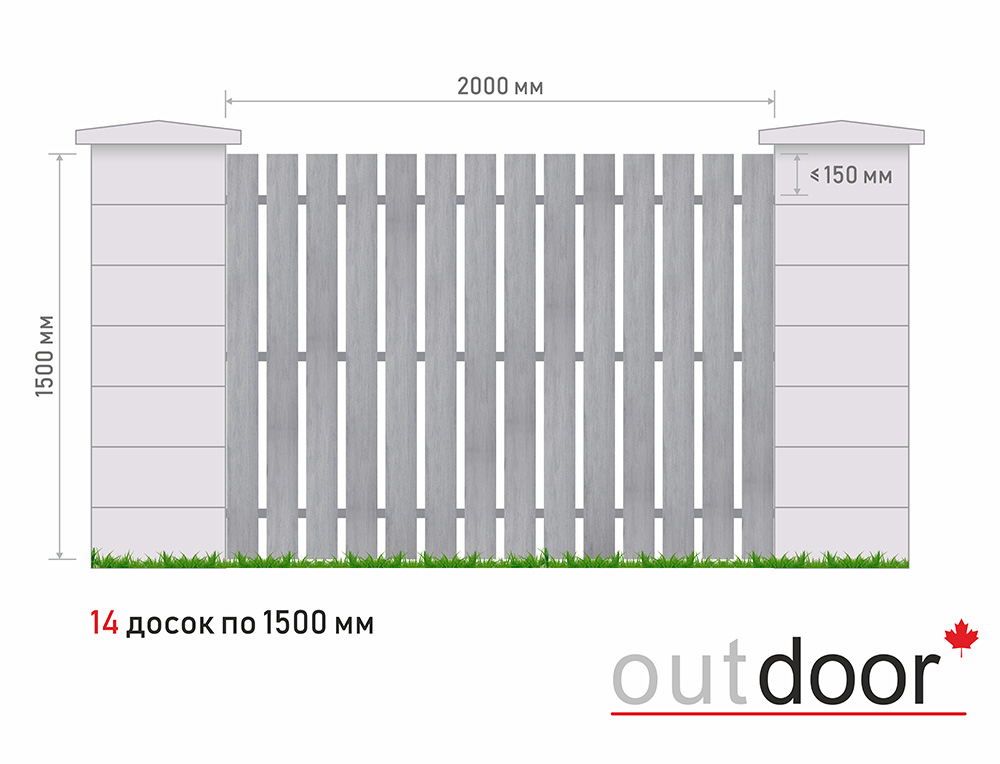 Забор из универсальной доски ДПК (тип 2) 3D STORM серый