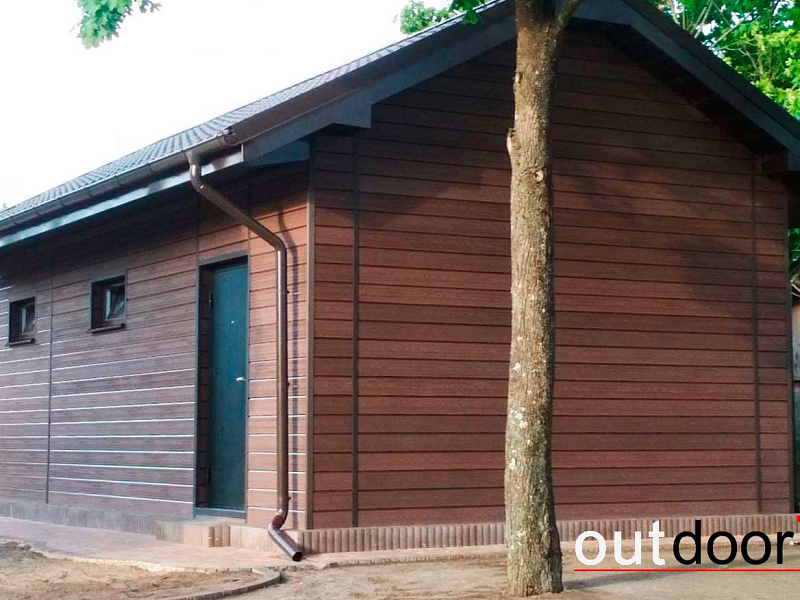 Вентфасад гаража из фасадной доски ДПК Outdoor